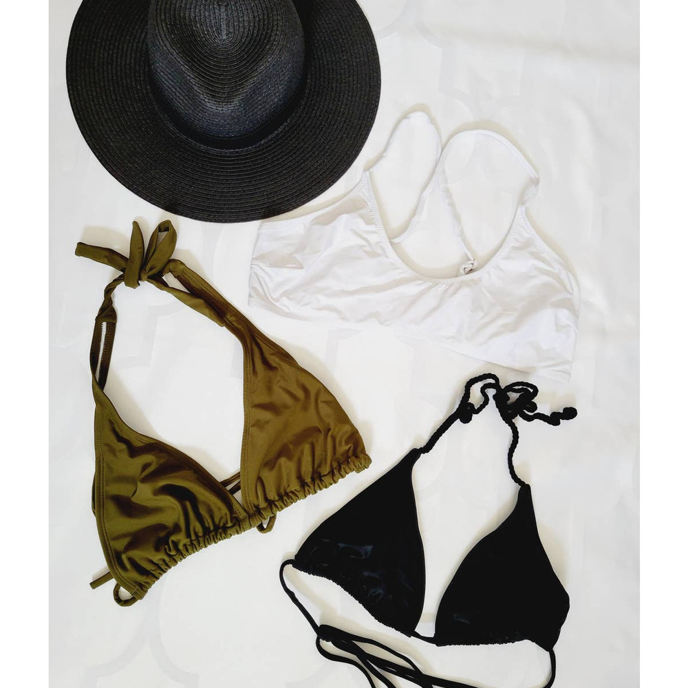 🌞Sale Bundle of 3 Bikini Tops, Size Large - Olive Green, Black, White